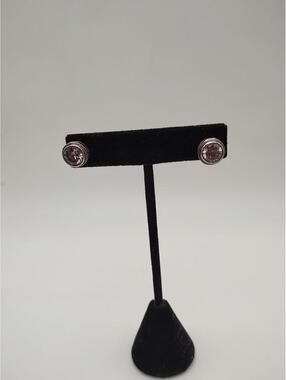 Sterling Silver Clear CZ Stud Earrings Scroll Detail